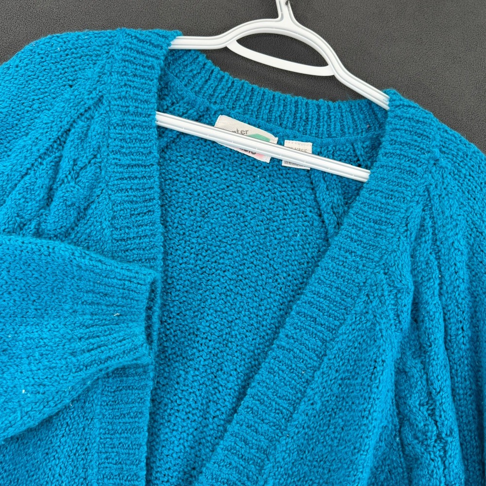 Vintage Center Aisle Blue Chunky Knit Cardigan Sweater V-Neck Womens Large